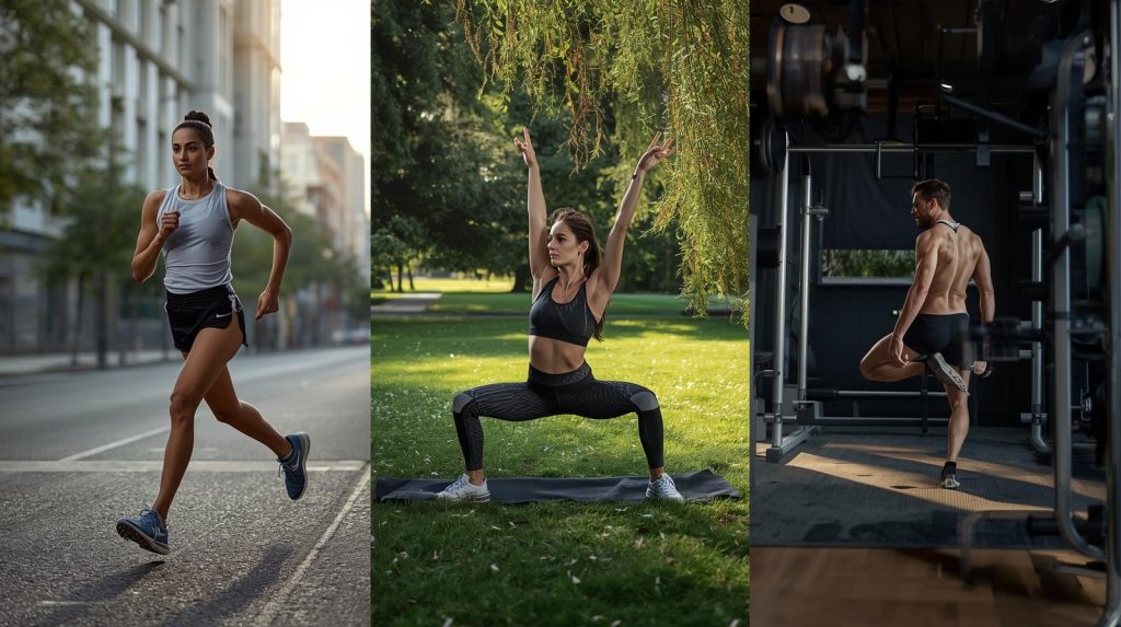 How to Reduce Stress: 5 Habits Proven to Improve Quality of Life Image explaining how daily exercise can reduce stress. It can be yoga pilates running or weight lifting, its purpose is to show that any exercise can be done.